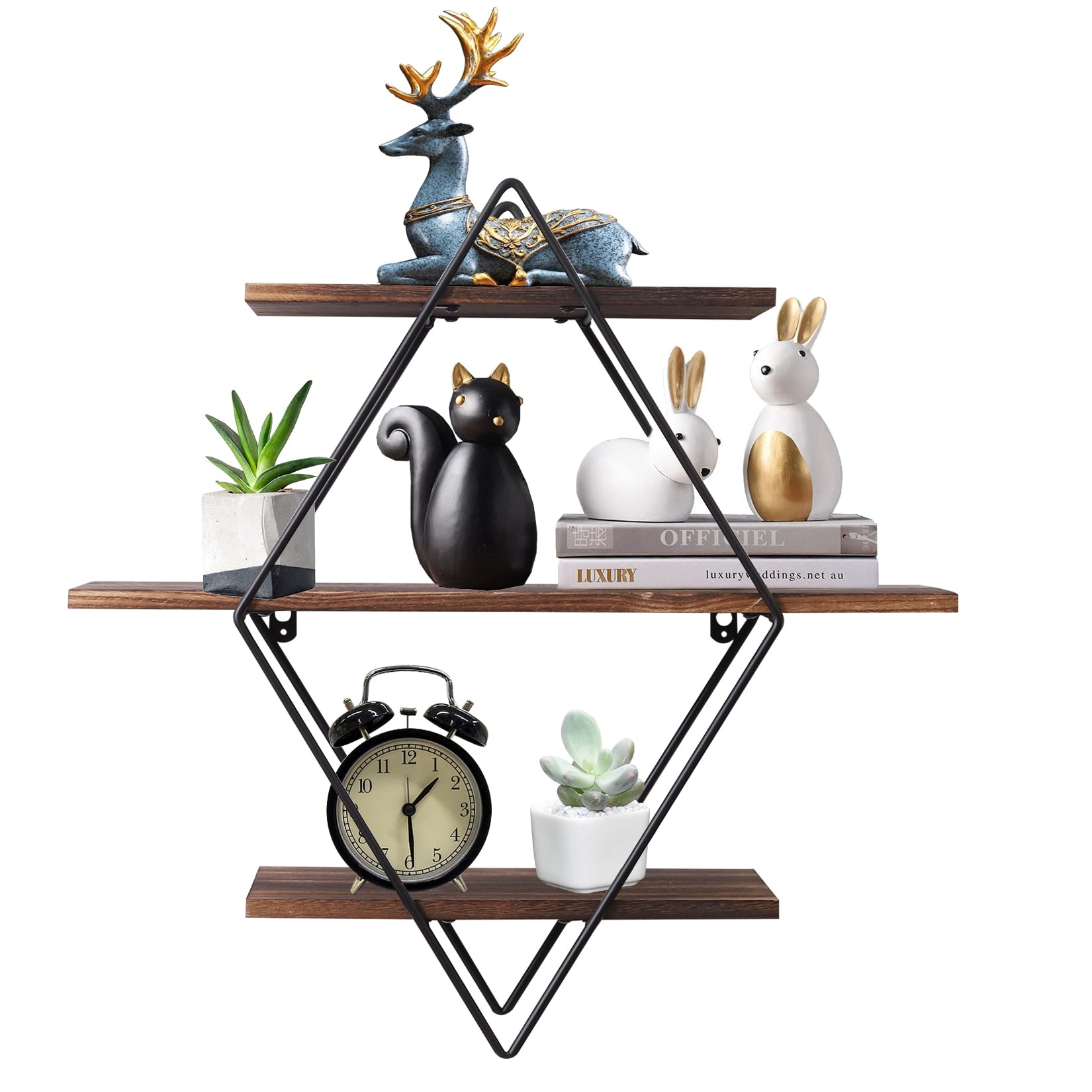 Wall Shelf – Black Metal and Natural Wood, Modern Three-Tier Design for the Living Room or Office