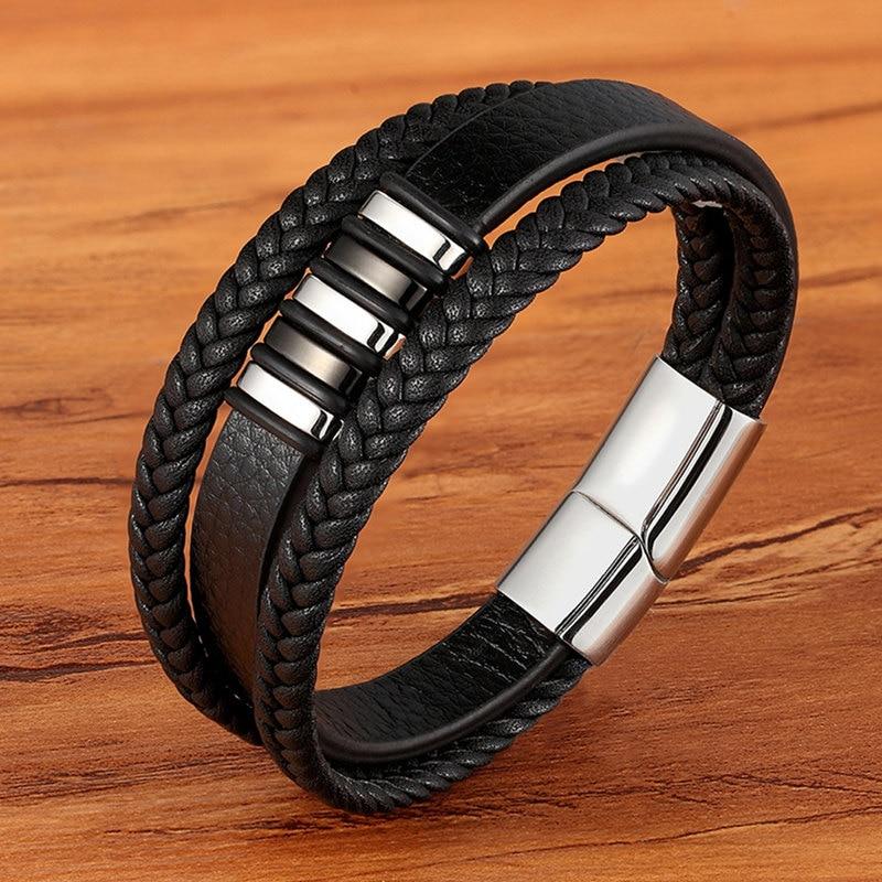 Bracelet Homme en Cuir Véritable Tressé