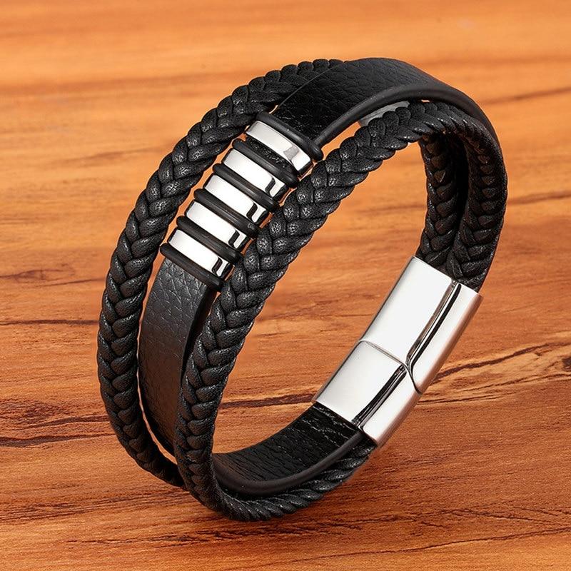 Bracelet Homme en Cuir Véritable Tressé