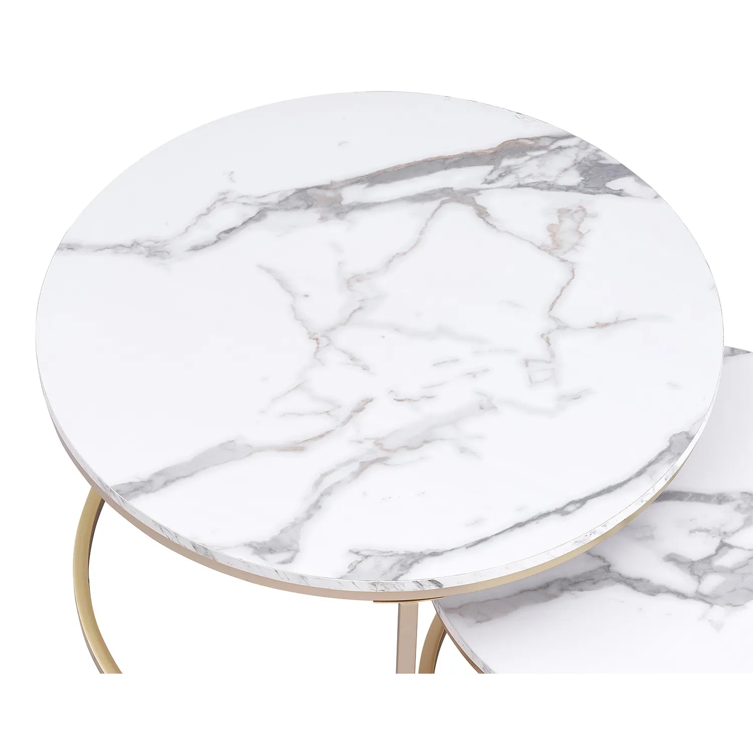 Round Table Set – White Marble with Gold Accents for Modern Living Room Decor