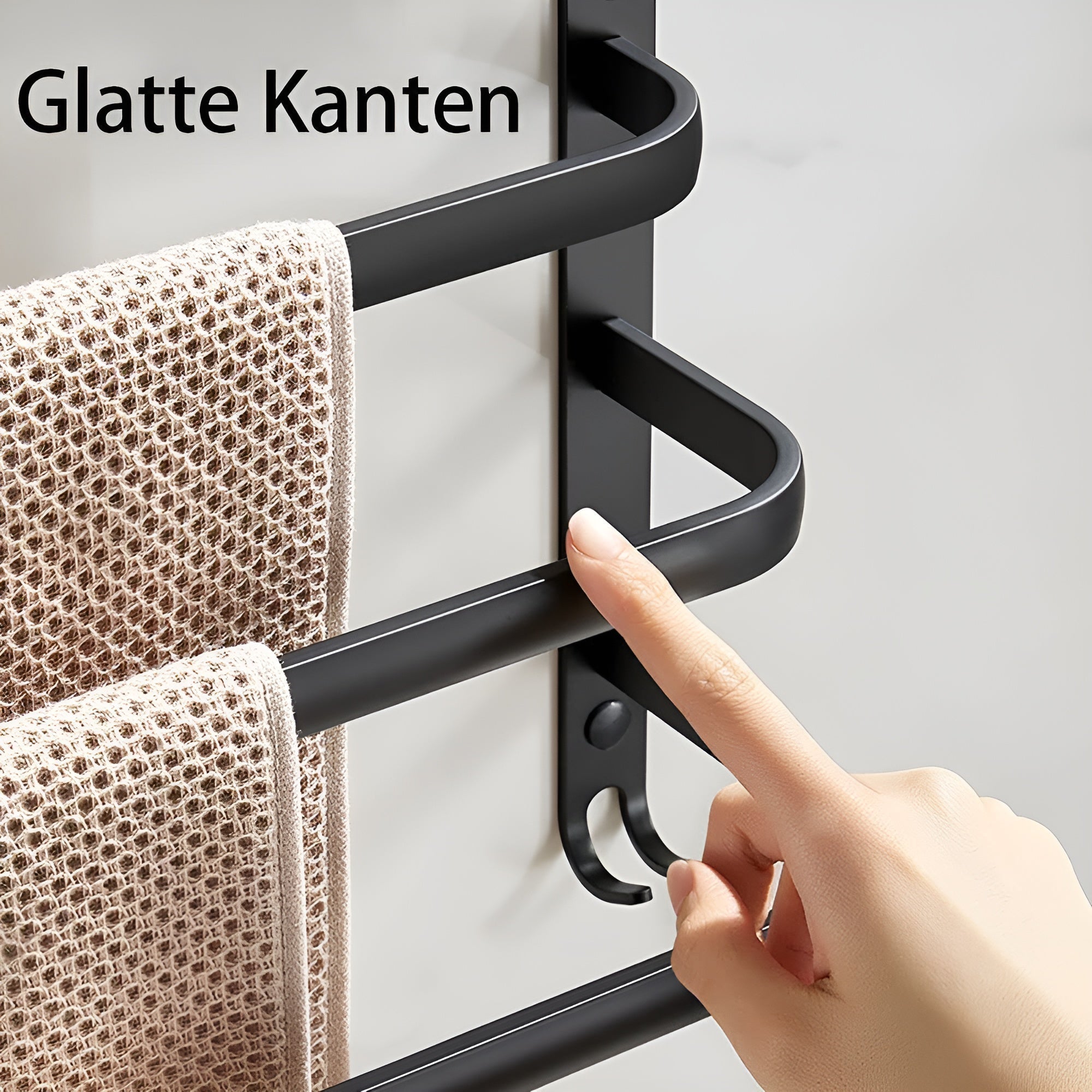 Wall-mounted towel rack – Black Aluminum, Modern 3-Tier Design for the Bathroom or Wellness Area