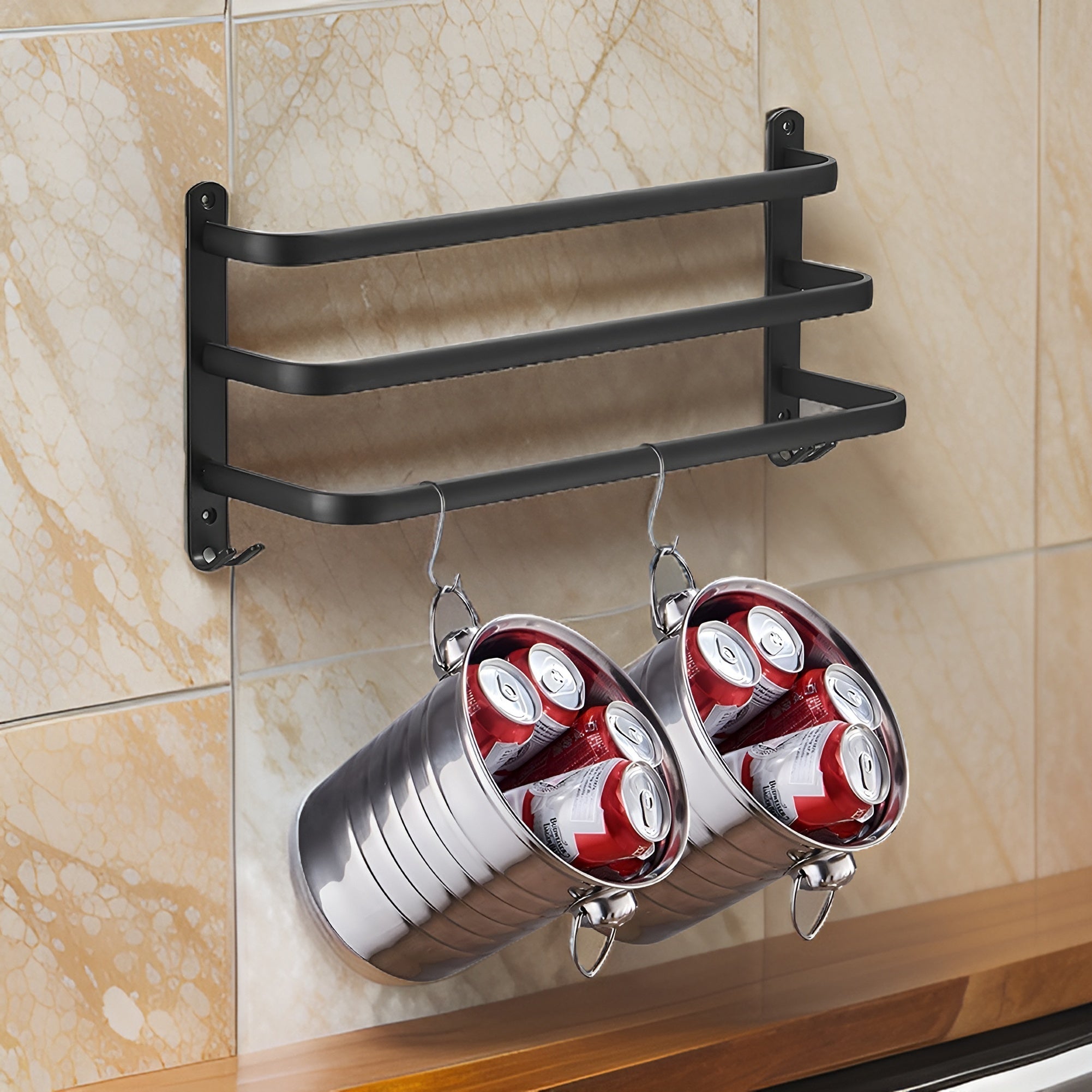Wall-mounted towel rack – Black Aluminum, Modern 3-Tier Design for the Bathroom or Wellness Area