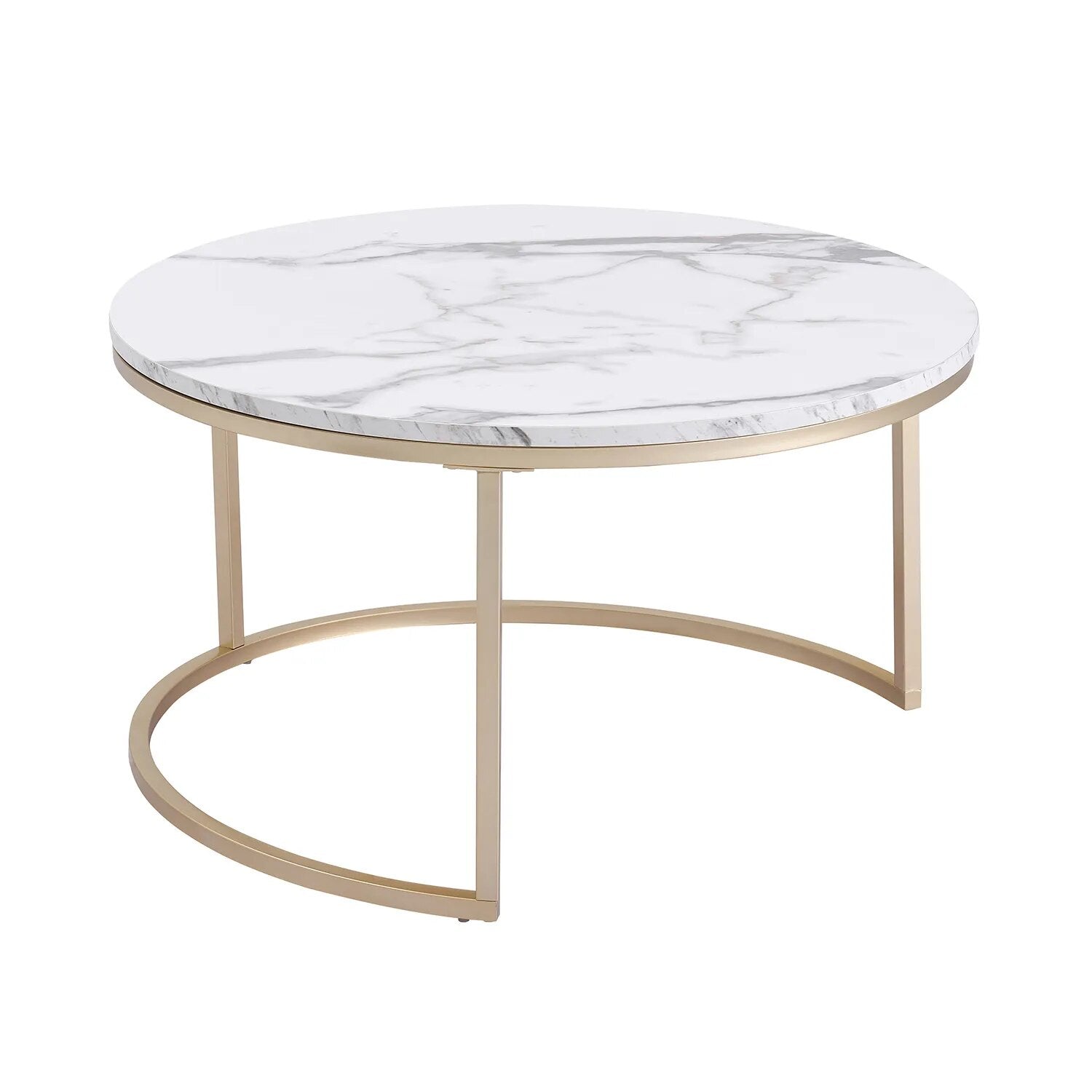 Round Table Set – White Marble with Gold Accents for Modern Living Room Decor