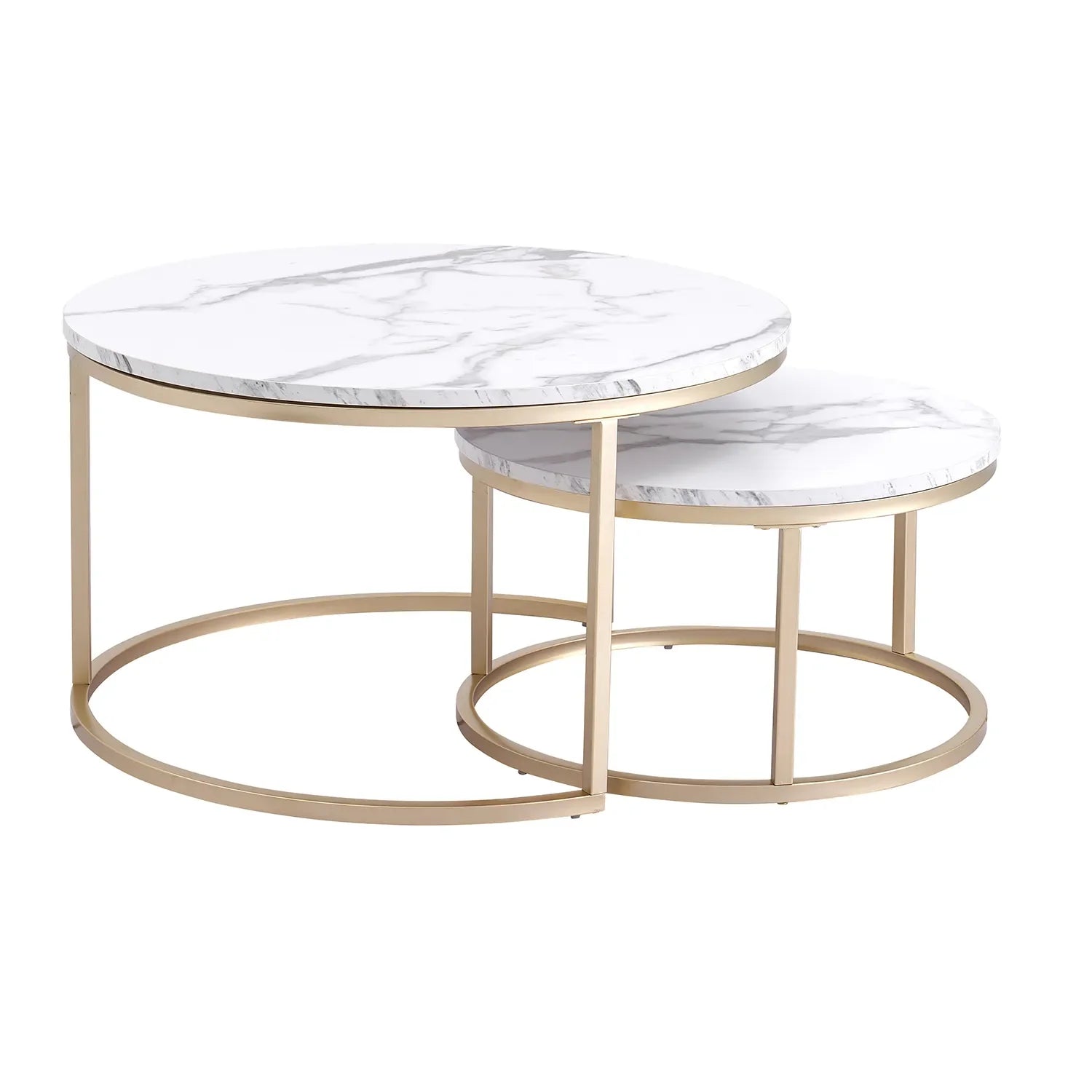 Round Table Set – White Marble with Gold Accents for Modern Living Room Decor