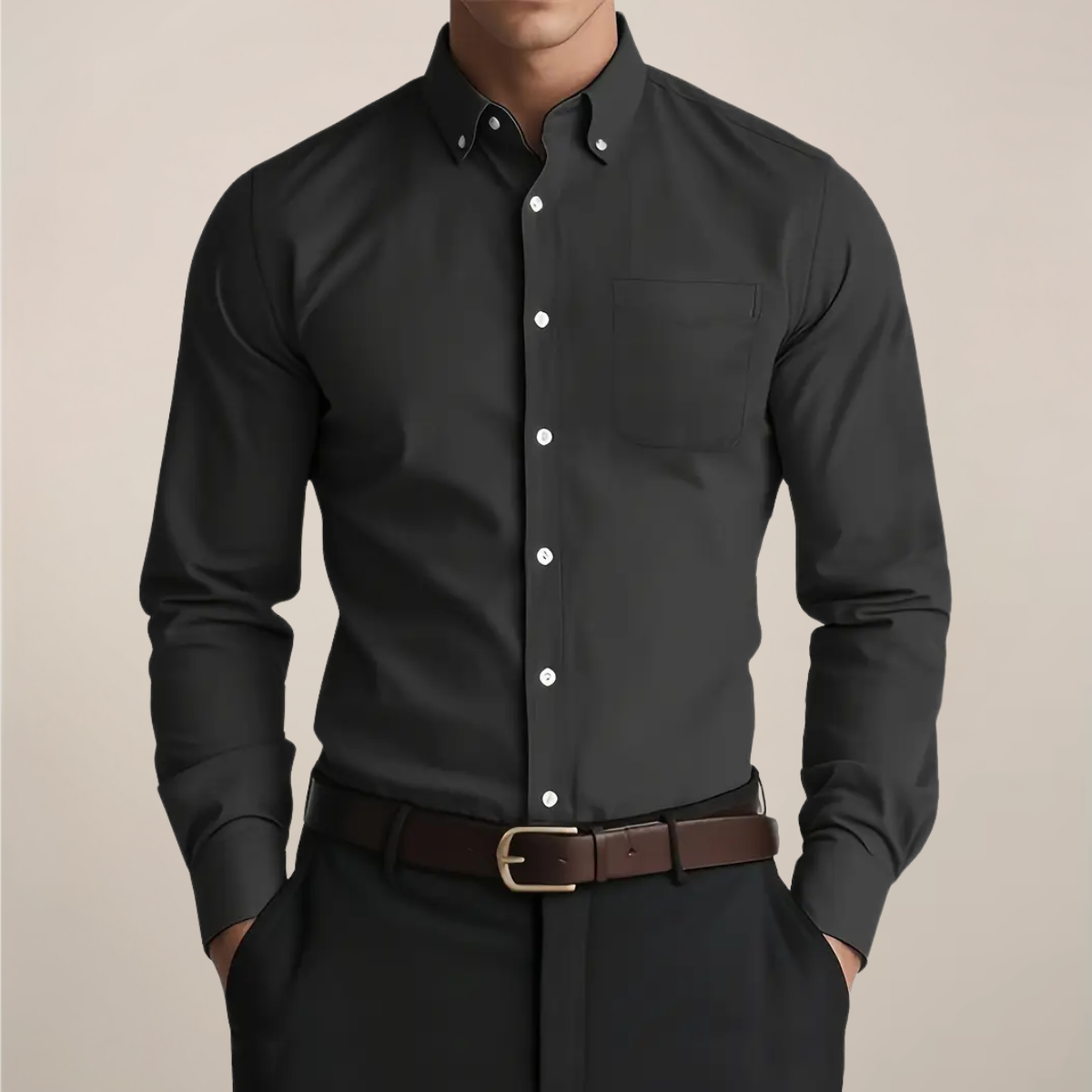 Chemise Homme Coupe Slim Manches Longues avec Poche Poitrine