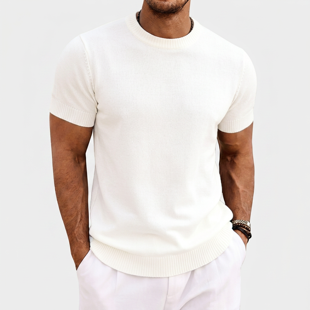T-shirt Homme Tricoté Col Rond Manches Courtes