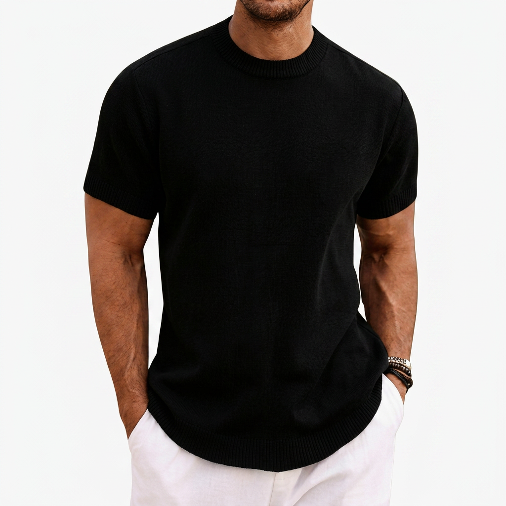 T-shirt Homme Tricoté Col Rond Manches Courtes