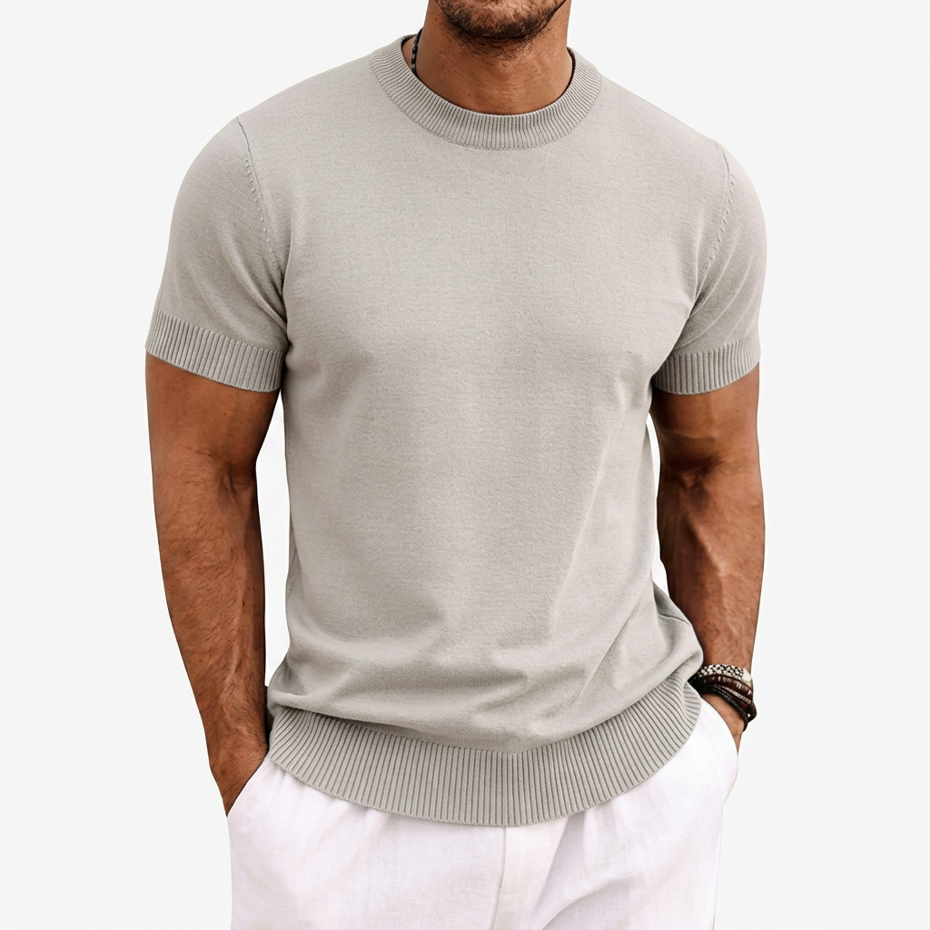 T-shirt Homme Tricoté Col Rond Manches Courtes