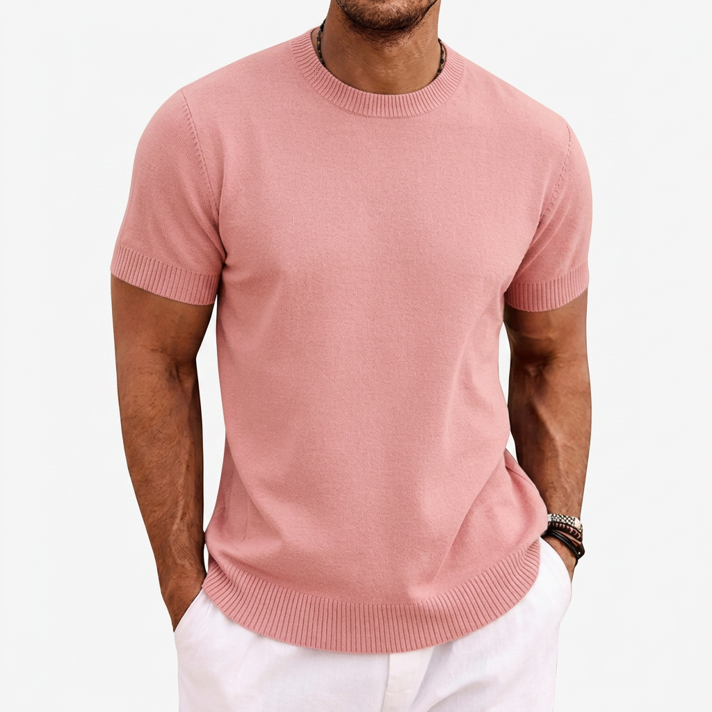 T-shirt Homme Tricoté Col Rond Manches Courtes