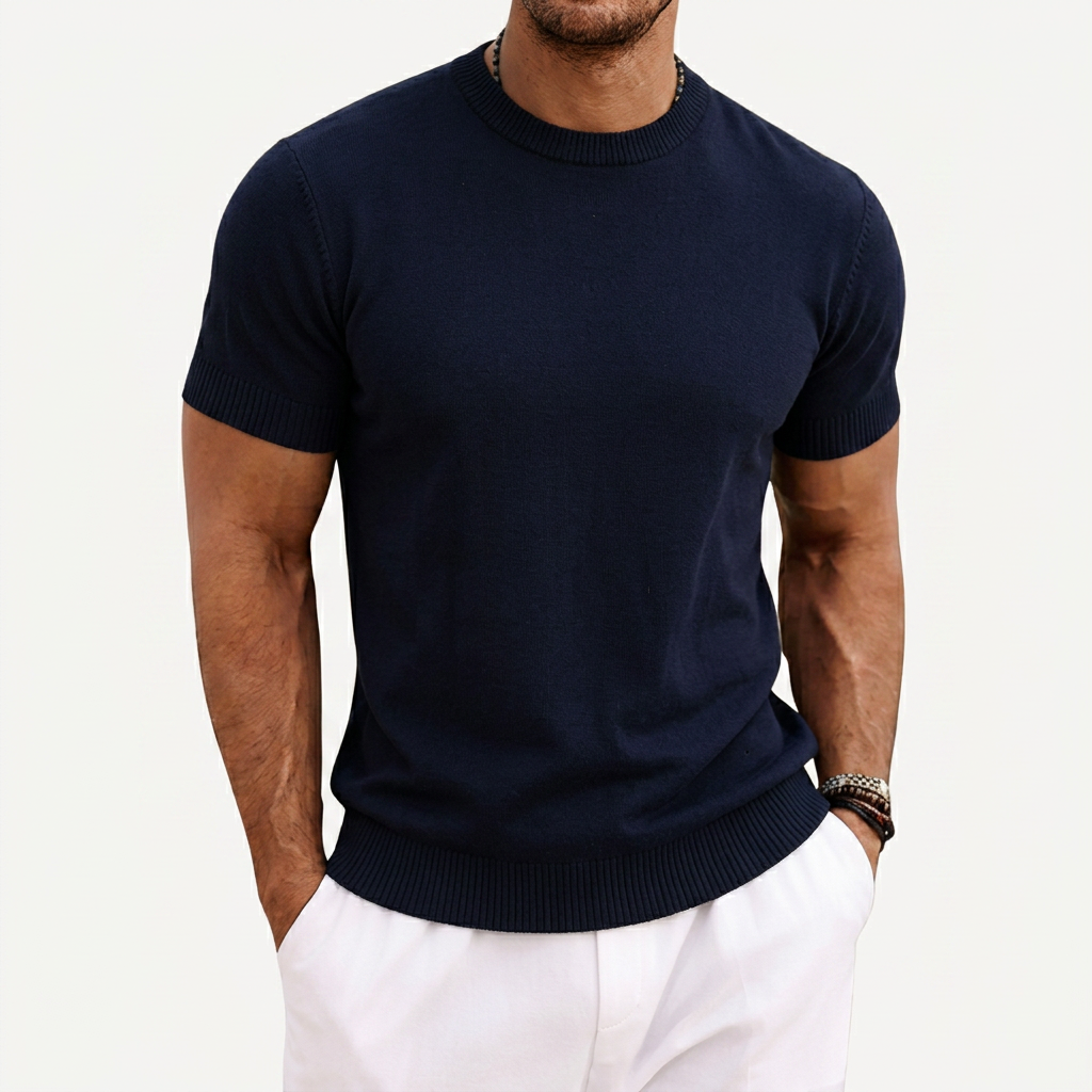 T-shirt Homme Tricoté Col Rond Manches Courtes