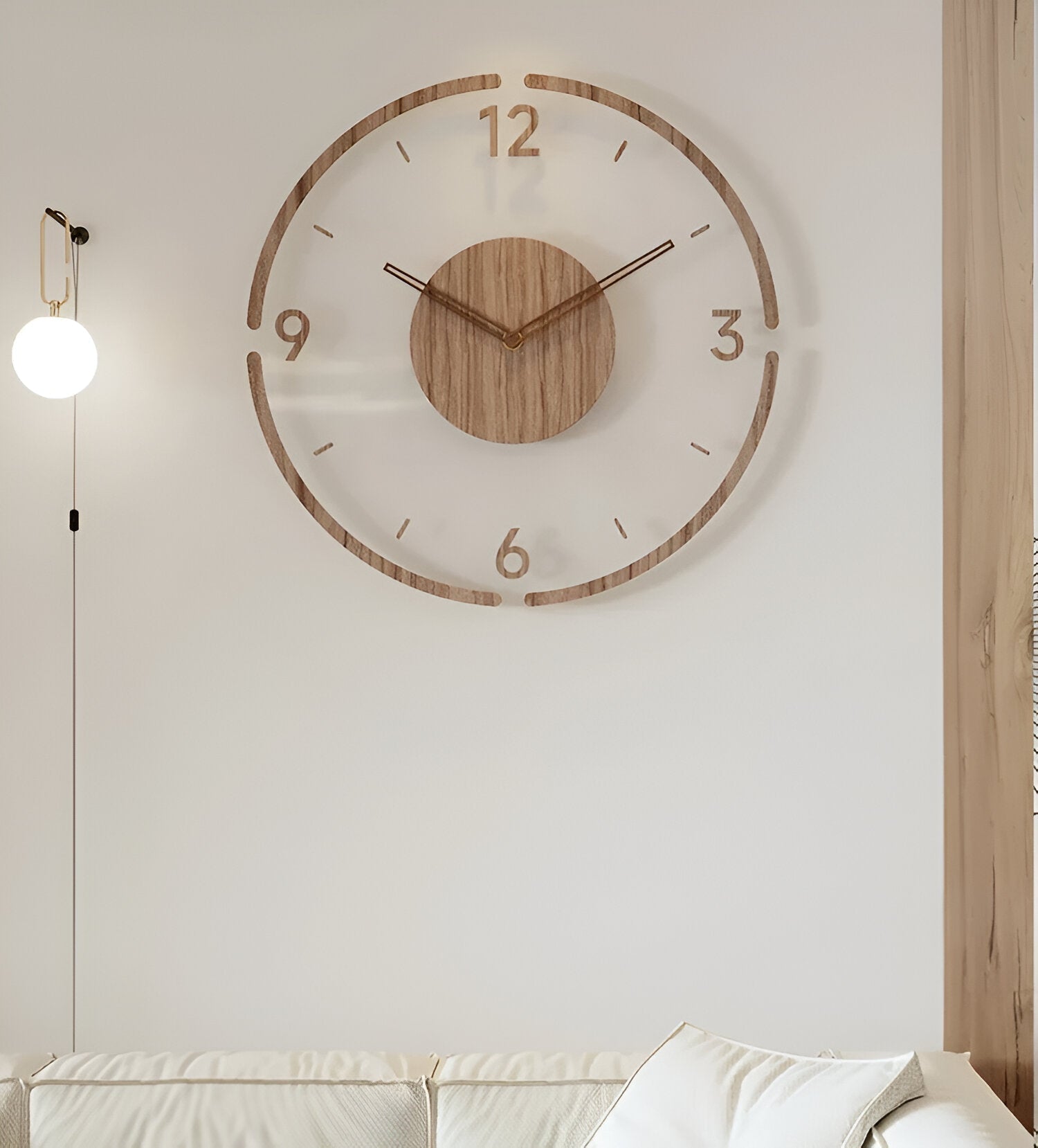 Modern Wall Clock – Transparent Wood Design for the Bedroom, Living Room, or Office
