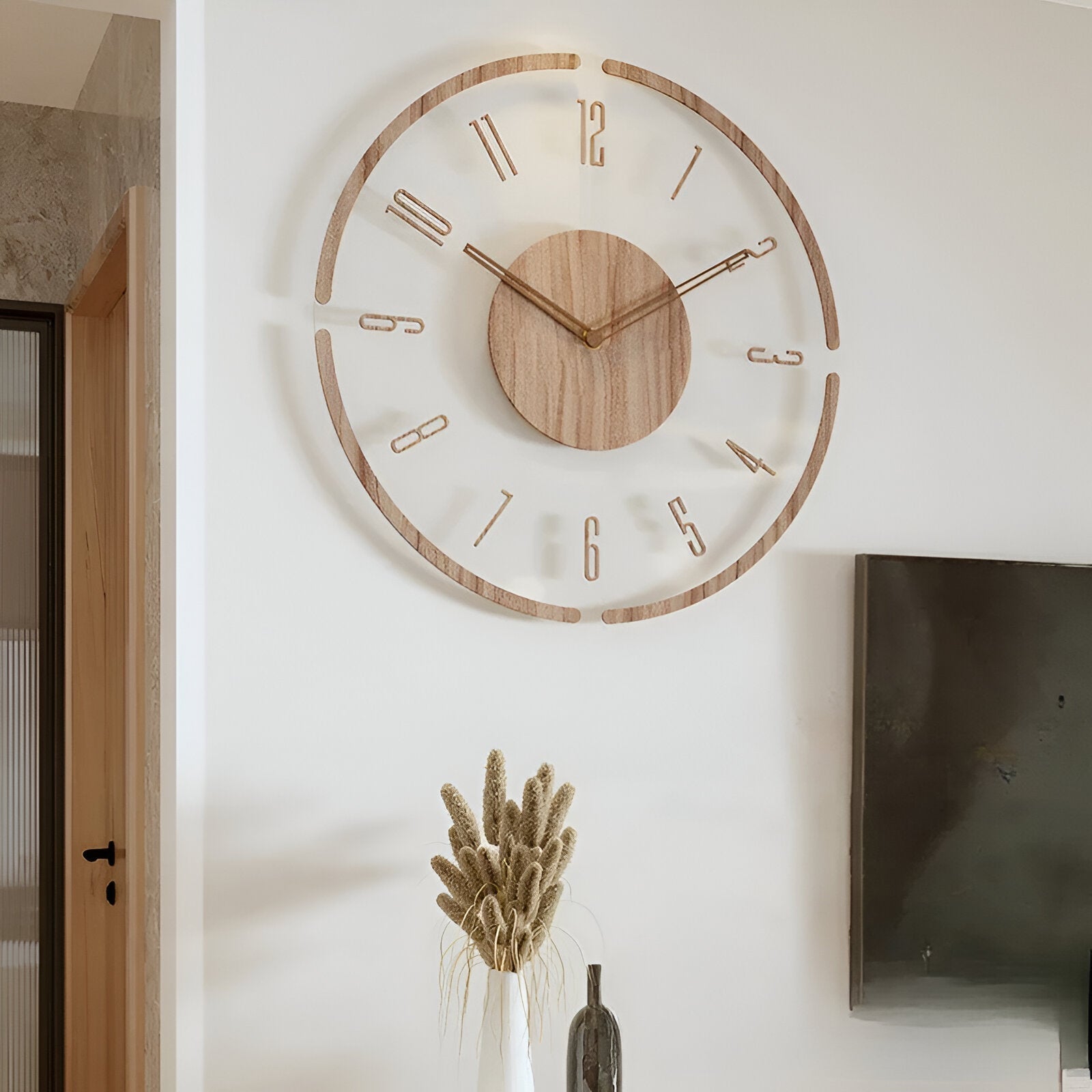 Modern Wall Clock – Transparent Wood Design for the Bedroom, Living Room, or Office