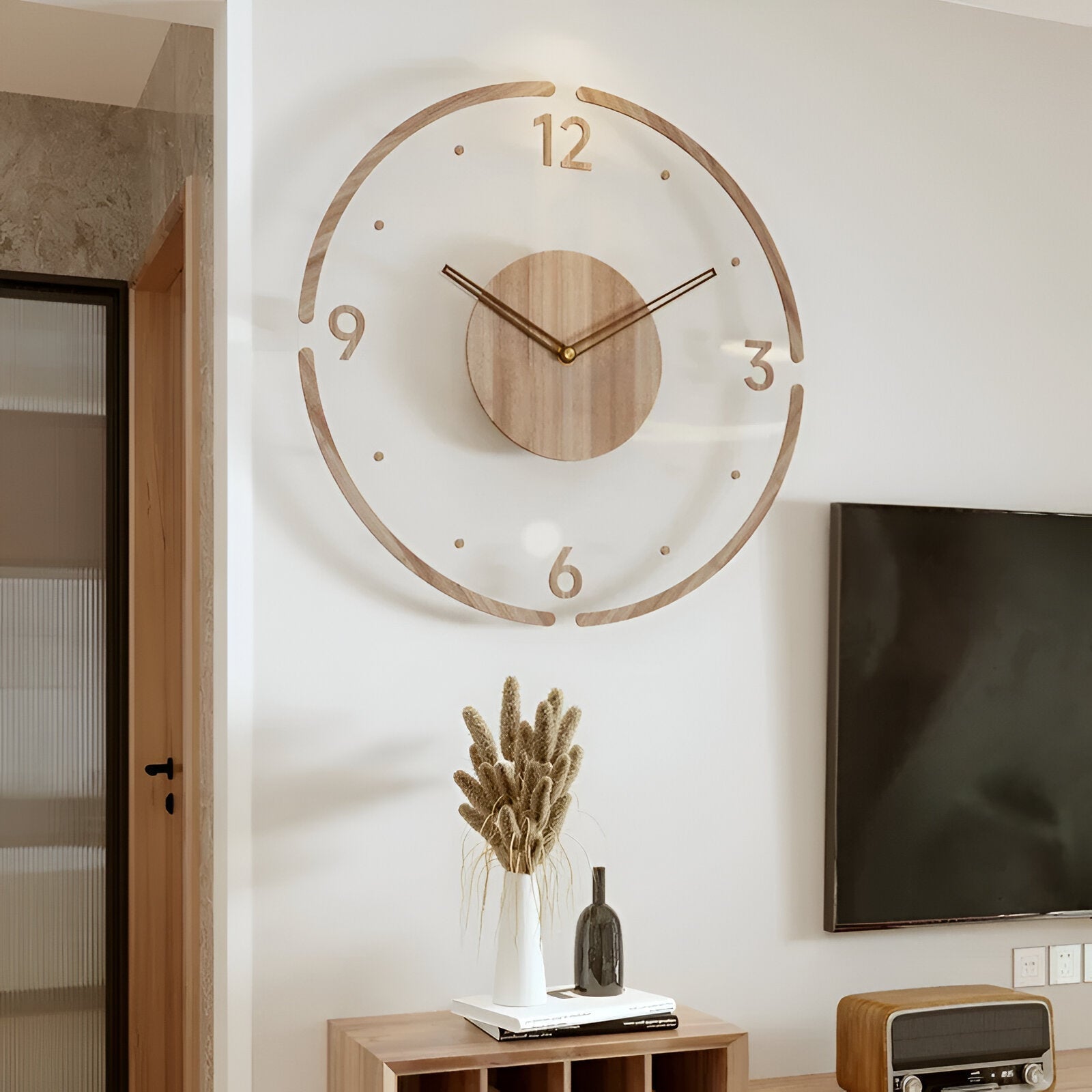 Modern Wall Clock – Transparent Wood Design for the Bedroom, Living Room, or Office