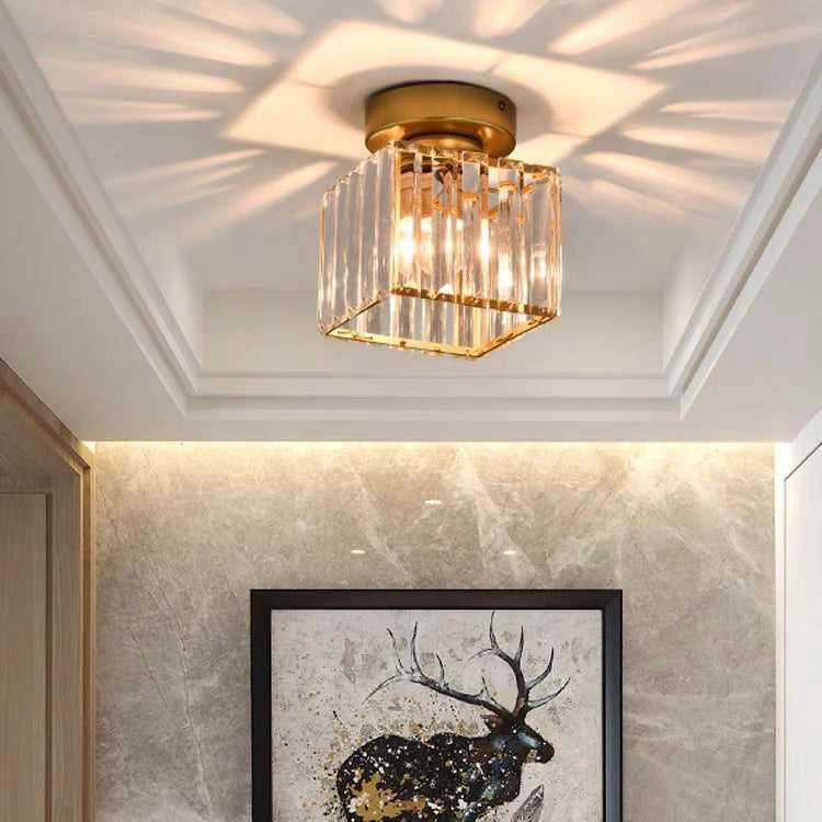 Plafonnier Design en Laiton et Cristal, Finition Noire