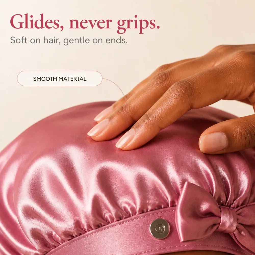 Bonnet de Nuit Satiné Cheveux Longs – Attache Bouton Réglable
