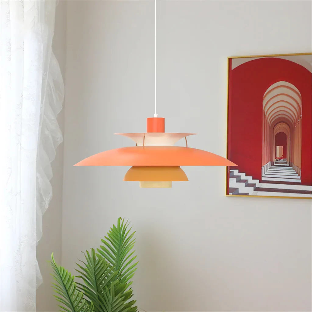 Danish Pendant Light – Layered Metal Design in a Colorful Style for the Dining Room or Living Room