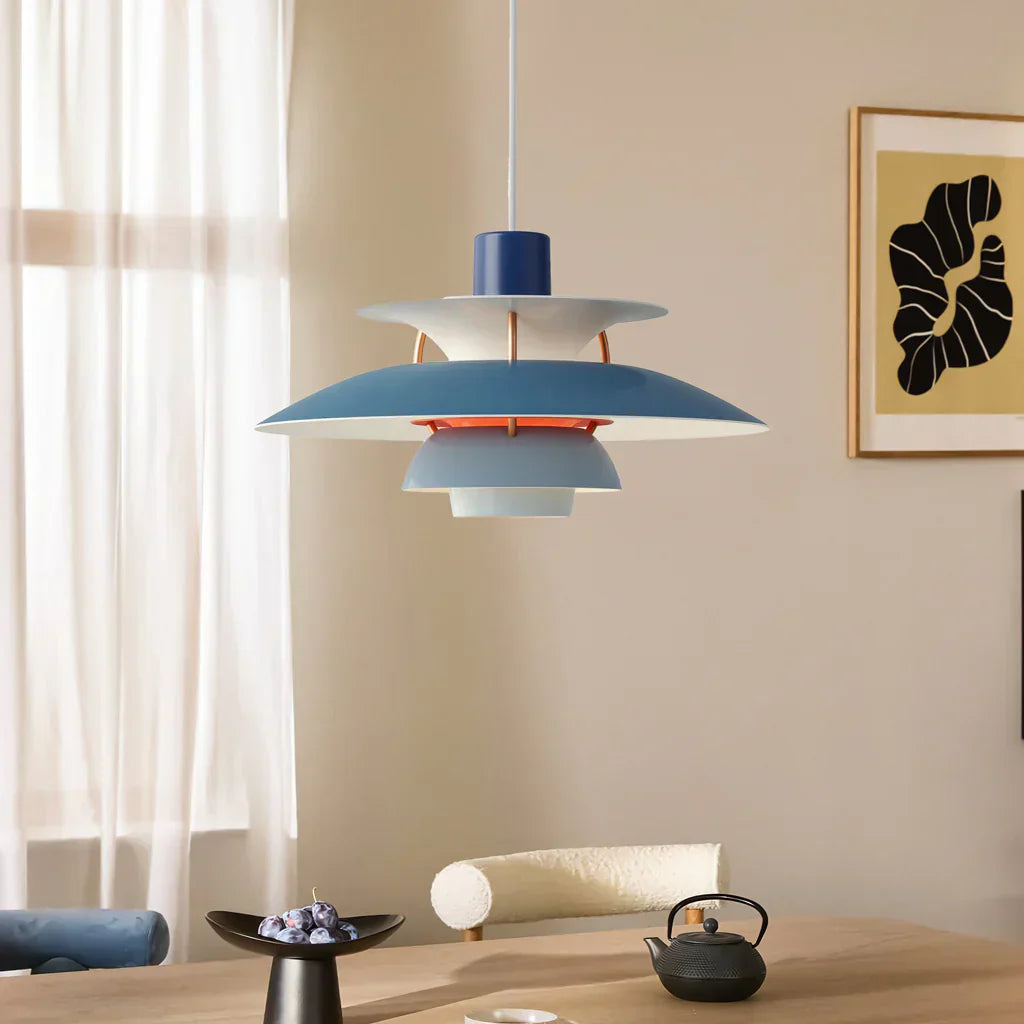Danish Pendant Light – Layered Metal Design in a Colorful Style for the Dining Room or Living Room
