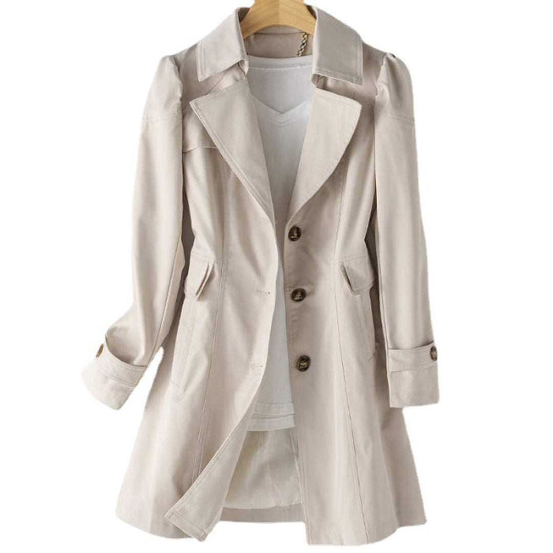 Trench Femme Coupe Cintrée, Col Cranté et Double Boutonnage