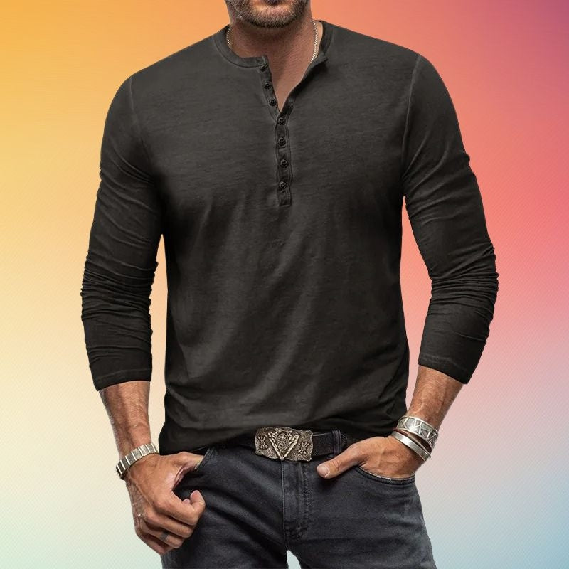 Chemise Henley Homme Manches Longues Coupe Slim à Boutons