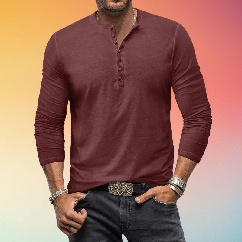 Chemise Henley Homme Manches Longues Coupe Slim à Boutons