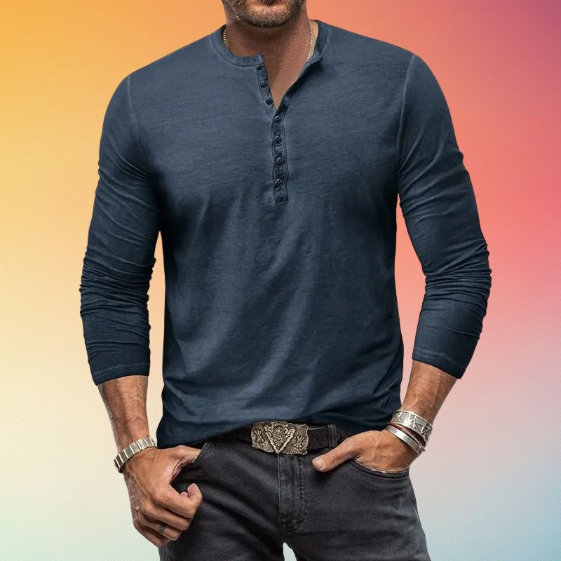 Chemise Henley Homme Manches Longues Coupe Slim à Boutons