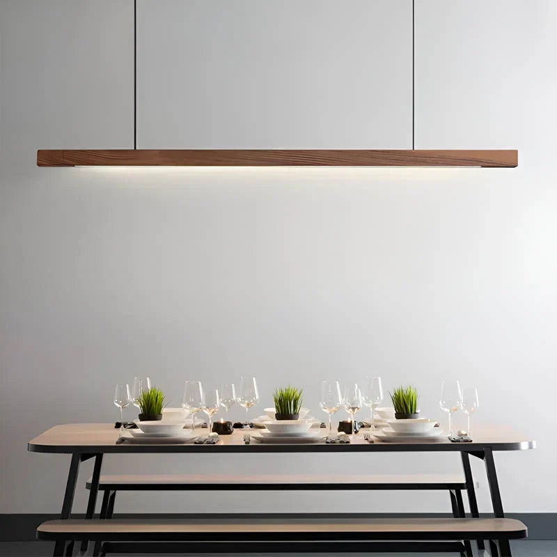 Suspension LED Bois Linéaire - Abat-jour Barre Fine