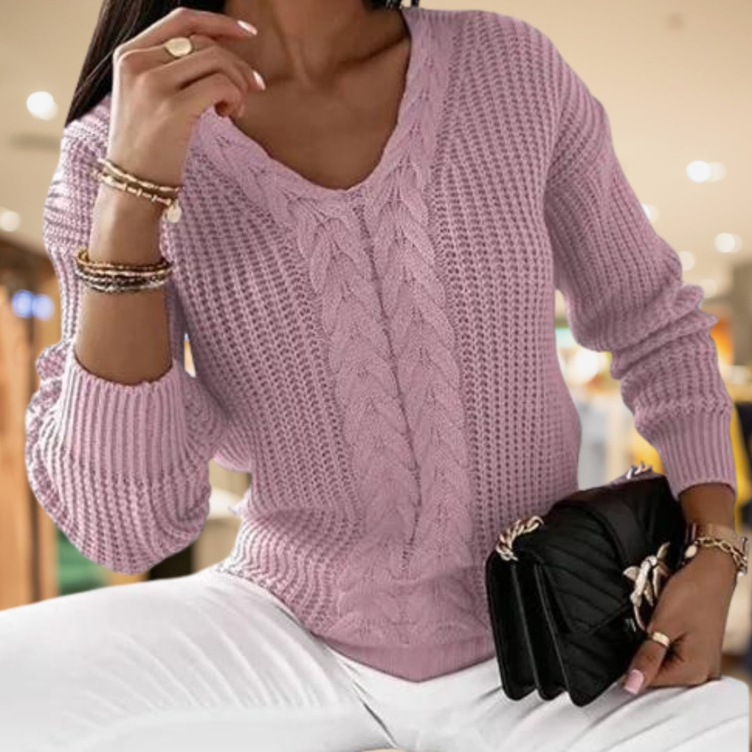 Pull Femme Col V Torsadé en Maille Texturée
