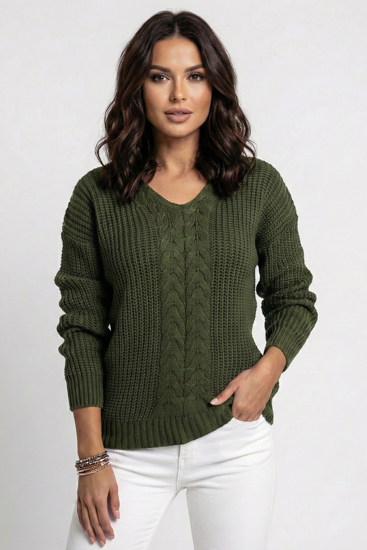 Pull Femme Col V Torsadé en Maille Texturée