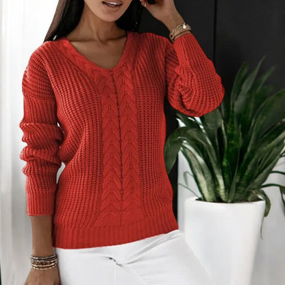 Pull Femme Col V Torsadé en Maille Texturée