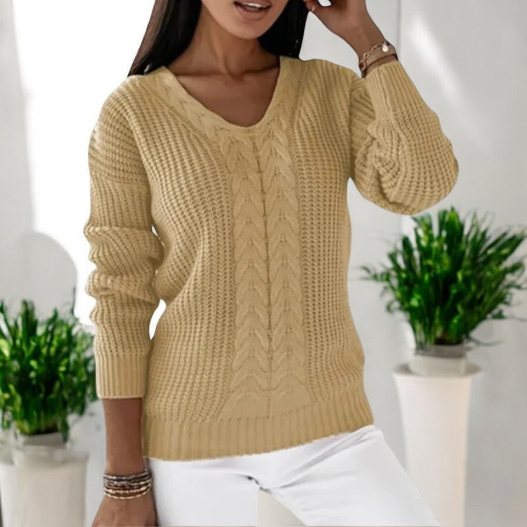 Pull Femme Col V Torsadé en Maille Texturée