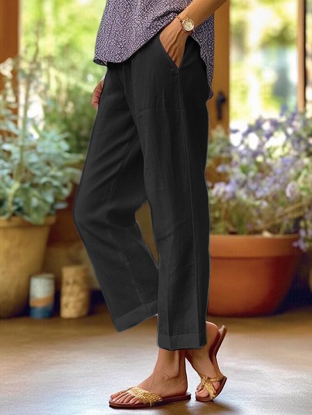 Pantalon Femme Fuselé Taille Élastique avec Poches