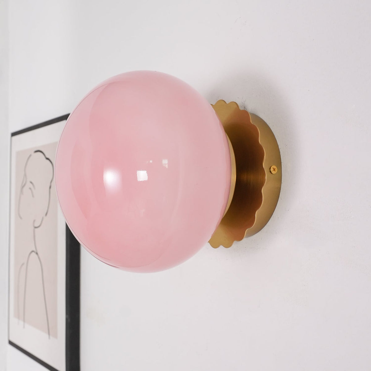 Applique Murale en Verre Rose – Finition Métal Doré ou Chromé