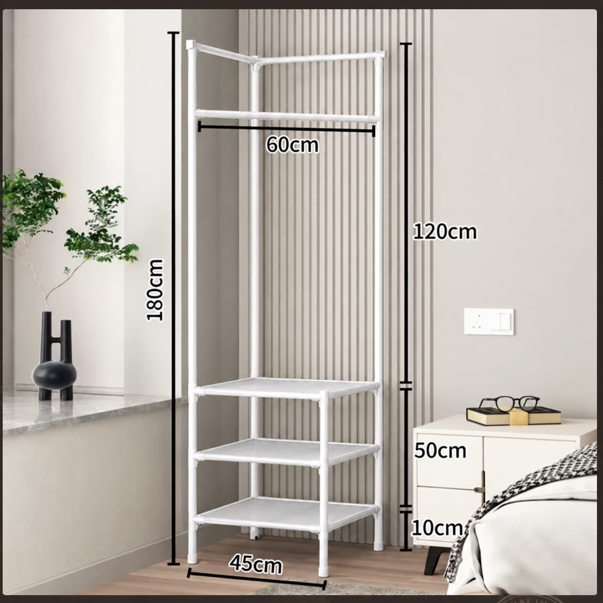 Corner Shelf – Black Metal, Modern Design for Clothing Storage in the Hallway or Bedroom