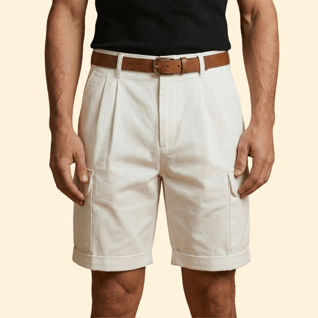 Short Cargo Homme à Plis, Mélange de Lin