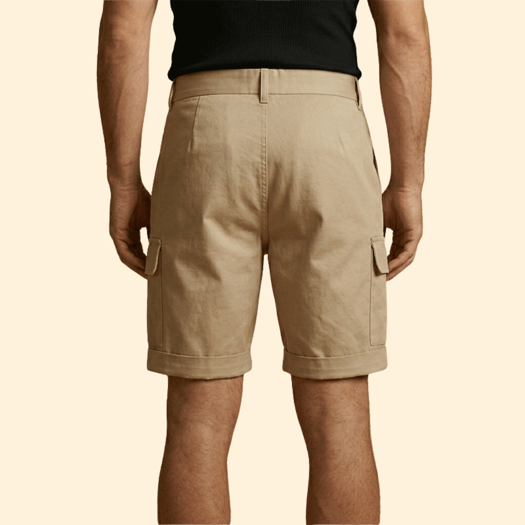 Short Cargo Homme à Plis, Mélange de Lin