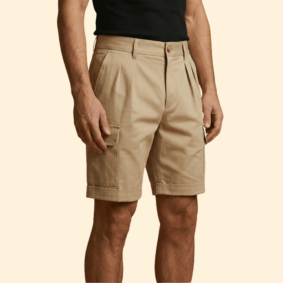 Short Cargo Homme à Plis, Mélange de Lin