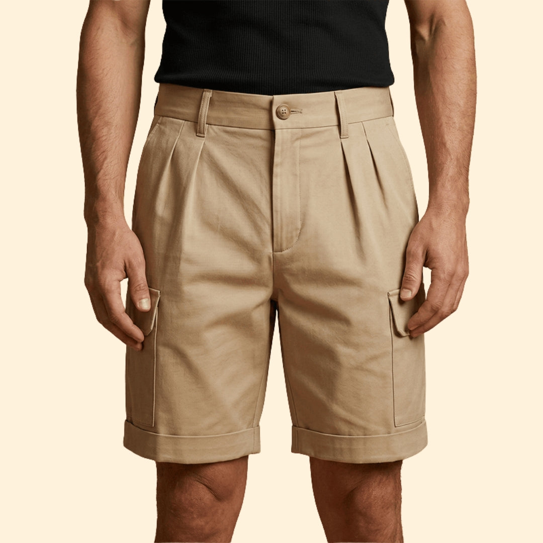 Short Cargo Homme à Plis, Mélange de Lin