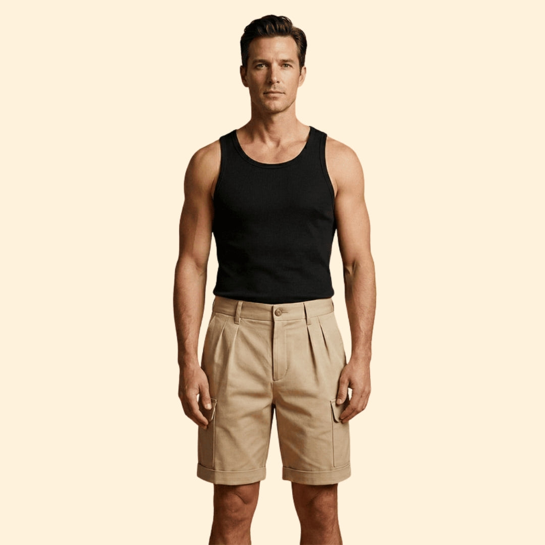 Short Cargo Homme à Plis, Mélange de Lin