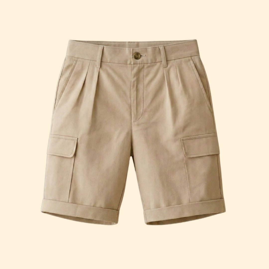 Short Cargo Homme à Plis, Mélange de Lin