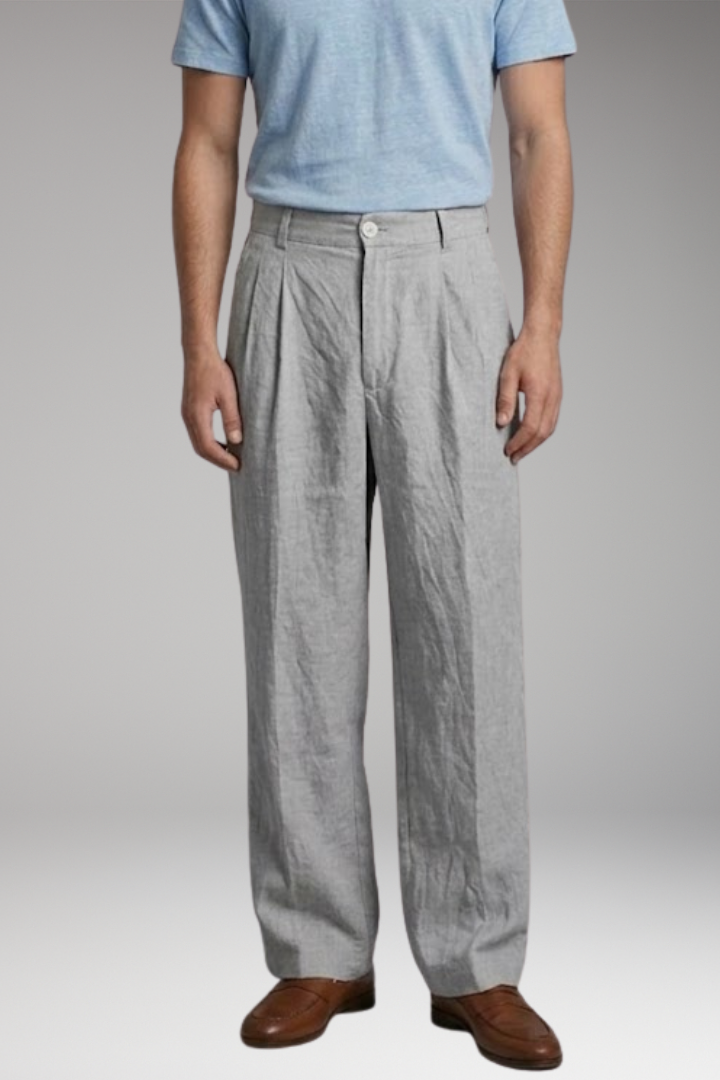 Pantalon Homme Large en Lin, Coupe Ample et Respirante