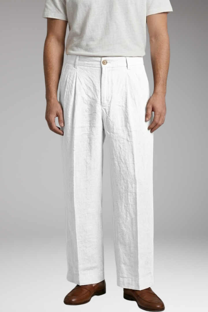 Pantalon Homme Large en Lin, Coupe Ample et Respirante
