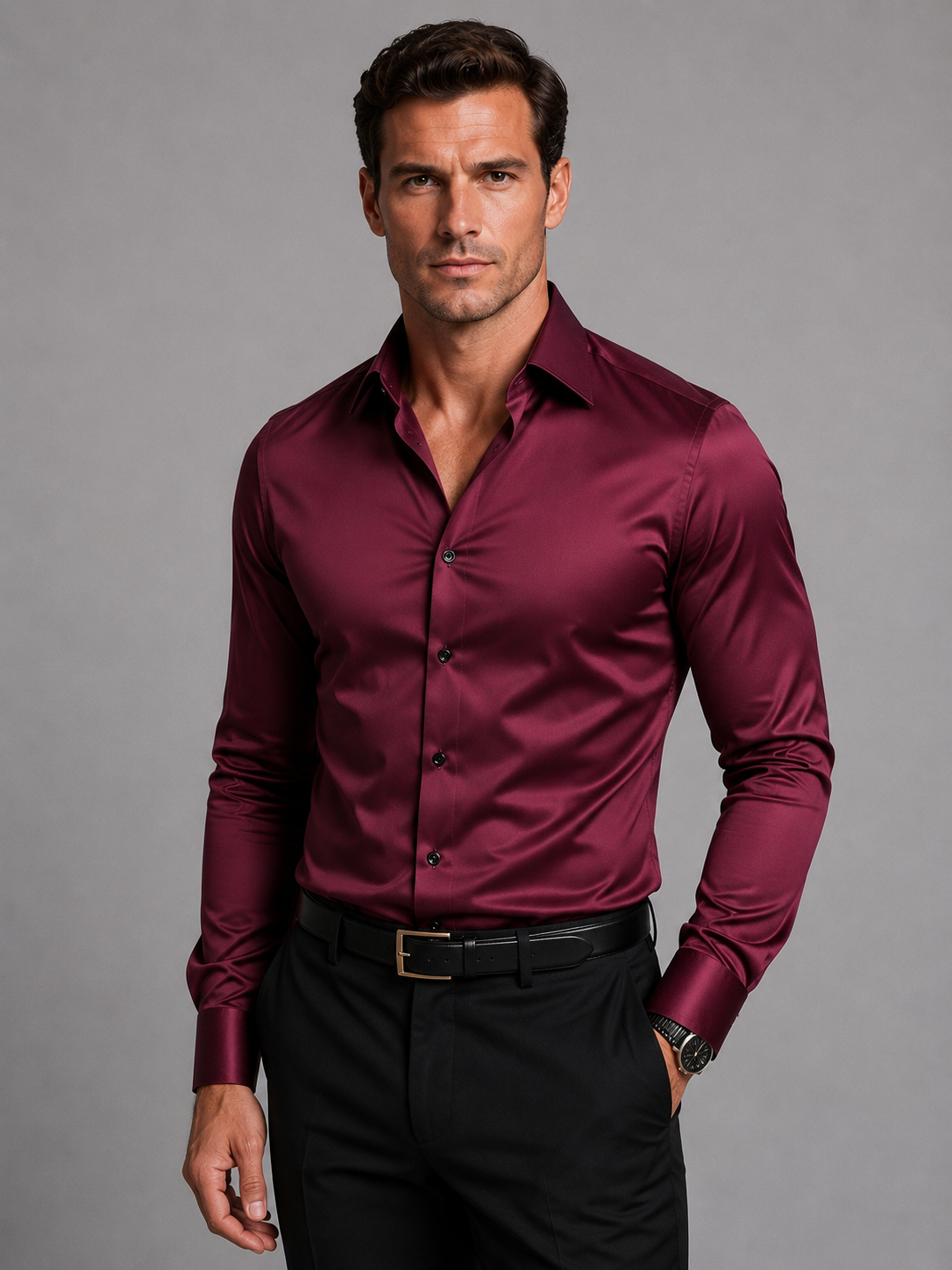 Chemise Homme Slim Fit Effet Satiné Extensible Élégante