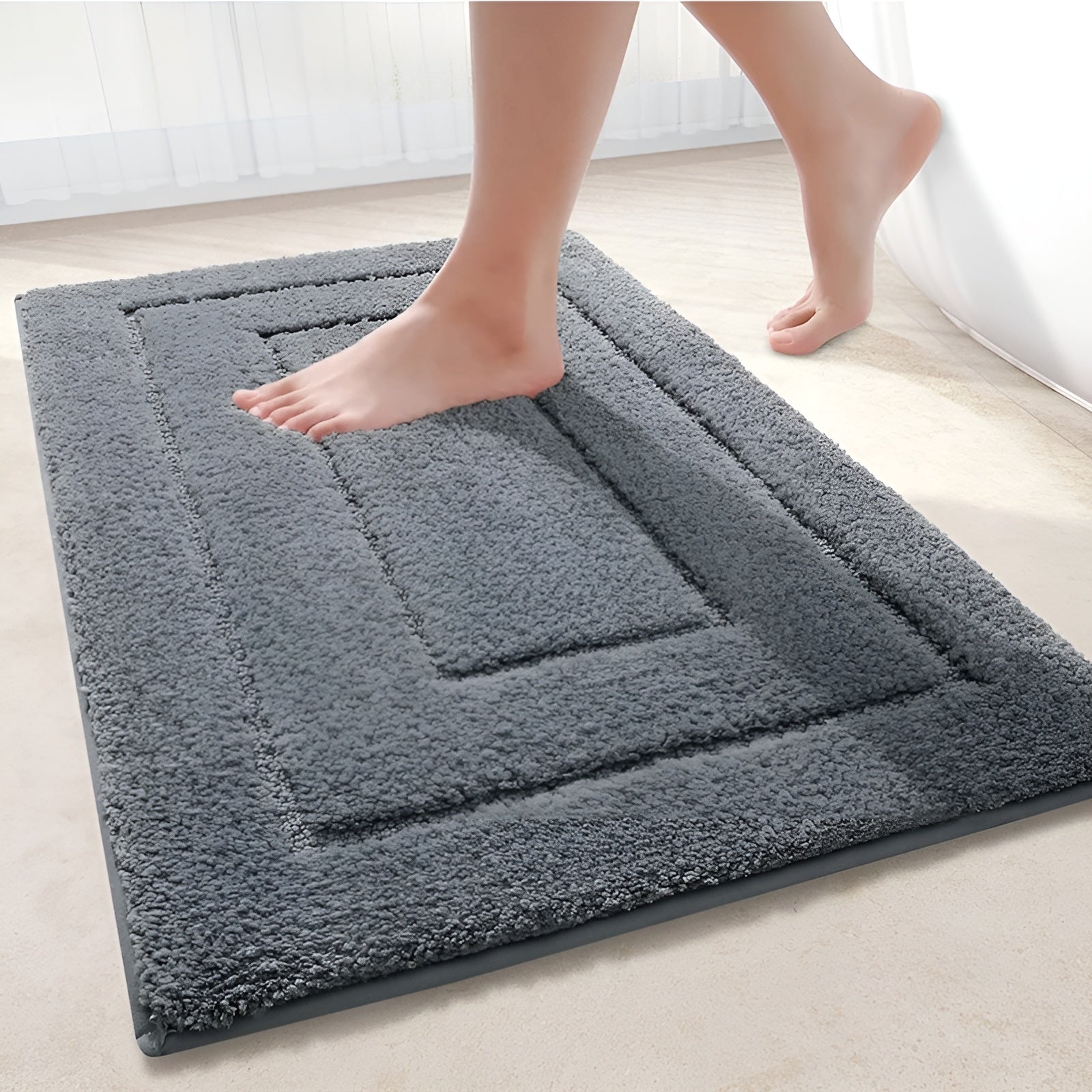 Tapis de Bain en Microfibre – Bleu Doux, Design Antidérapant pour Salle de Bain ou Douche