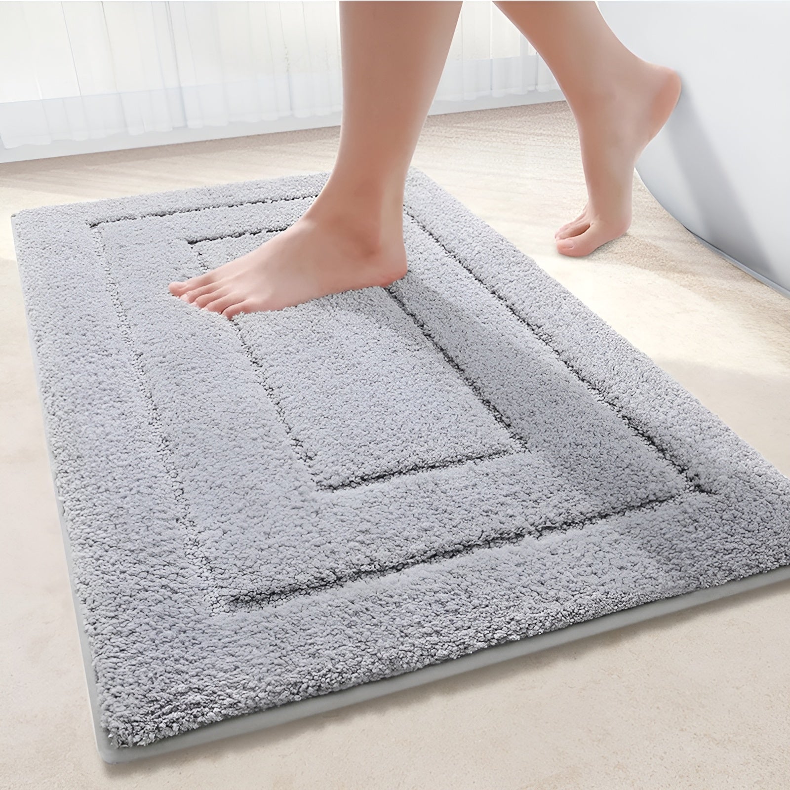 Tapis de Bain en Microfibre – Bleu Doux, Design Antidérapant pour Salle de Bain ou Douche