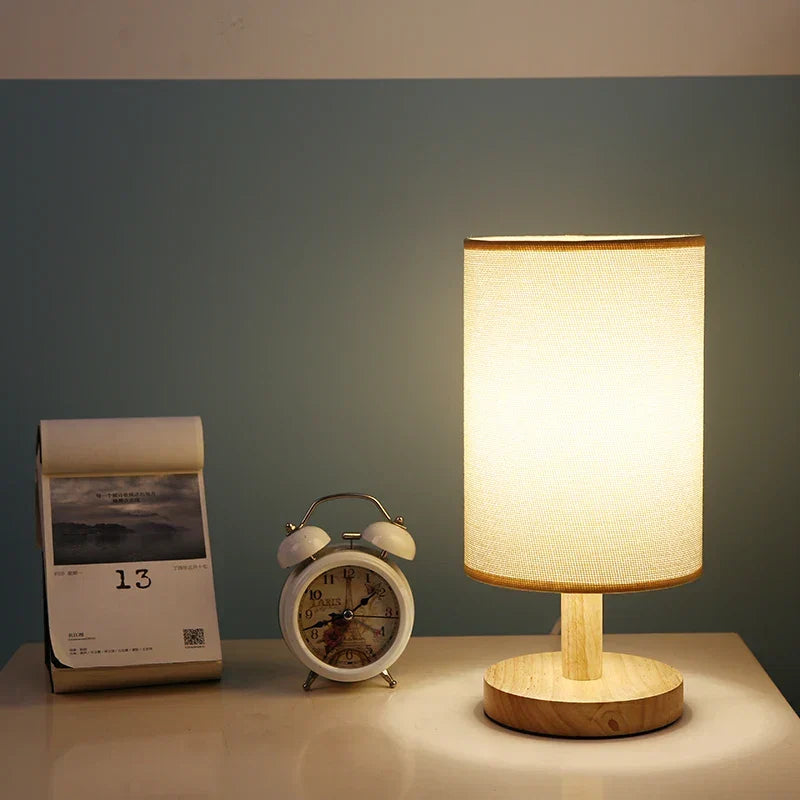 Lampe de Table en Bois et Lin avec Télécommande