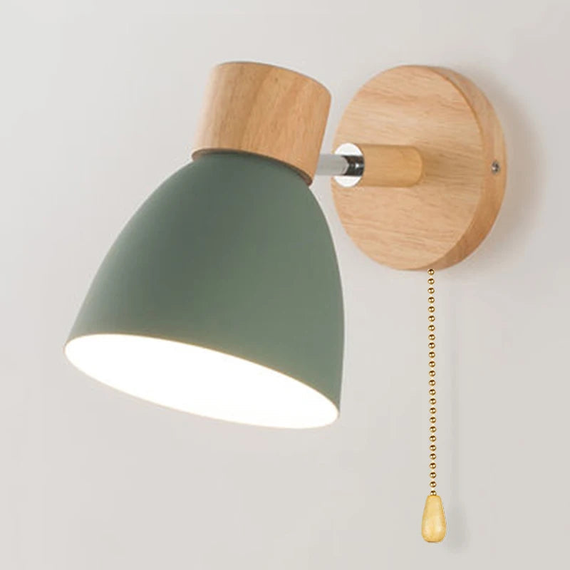 Applique Murale Orientable Noire en Métal et Bois, Douille E27