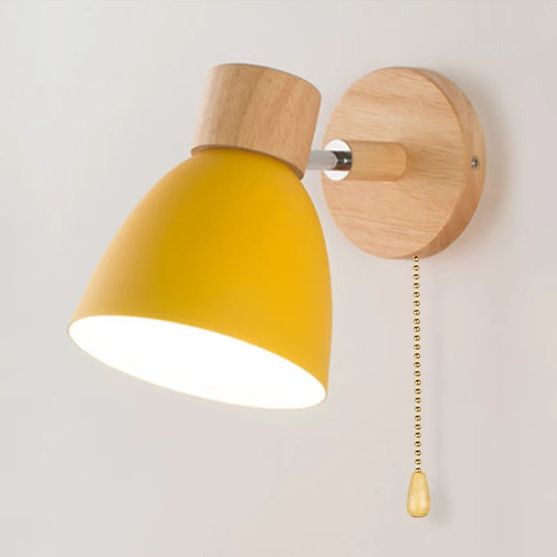 Applique Murale Orientable Noire en Métal et Bois, Douille E27