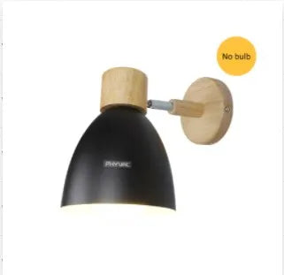 Applique Murale Orientable Noire en Métal et Bois, Douille E27