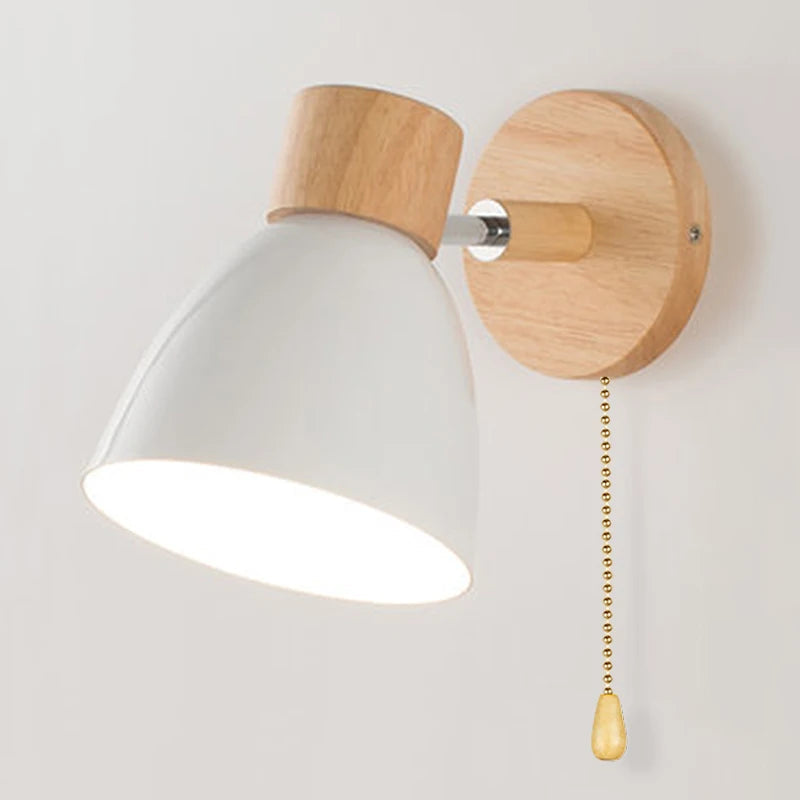 Applique Murale Orientable Noire en Métal et Bois, Douille E27
