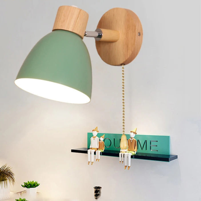 Applique Murale Orientable Noire en Métal et Bois, Douille E27